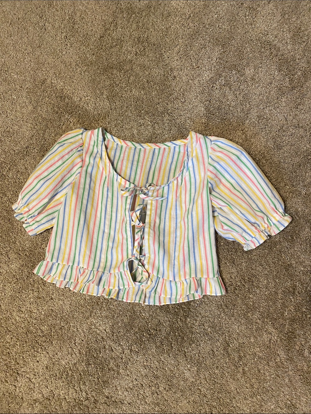 Girls Multicolor Stripe Tie-Front Crop Top